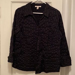 JM Collection Black Top w/ Black embroidered striping - Size 16